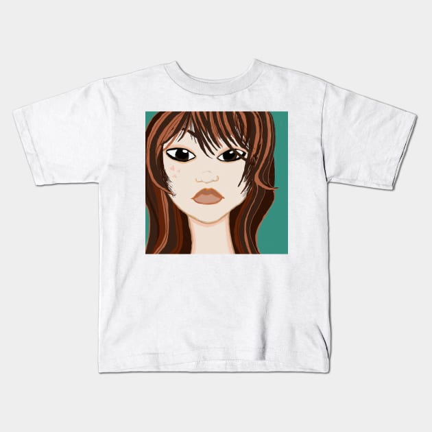 Autumn digital art female portrait Kids T-Shirt by LisaCasineau